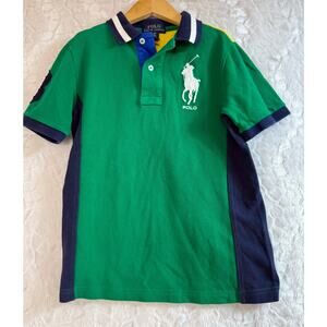 POLO Ralph Lauren Color-Block Shirt Green Yellow Blue Big Pony Logo Boys Small 8